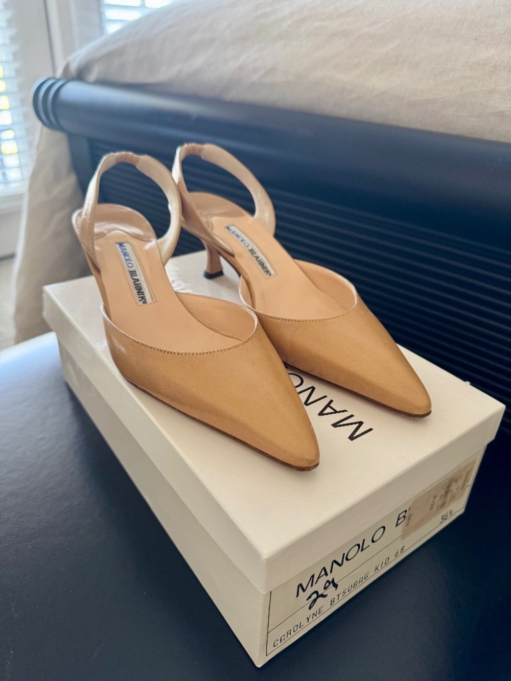 Vintage Manolo Blahnik Nude Leather Sling Back Pumps